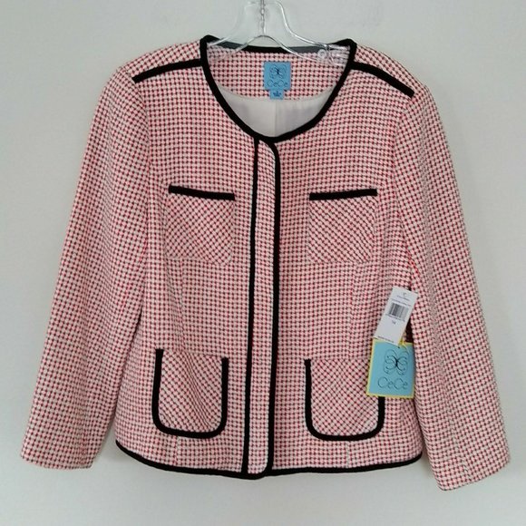 CeCe Jackets & Blazers - NWT CeCe Textured Tweed Zip Up Jacket Coral Pop